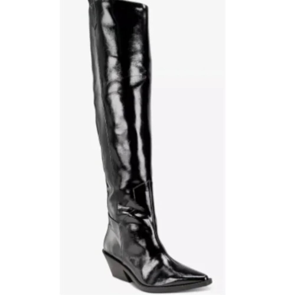 Wild Pair Women Luela Faux Leather Over-The-Knee Western Boots Black Size 8M NWT